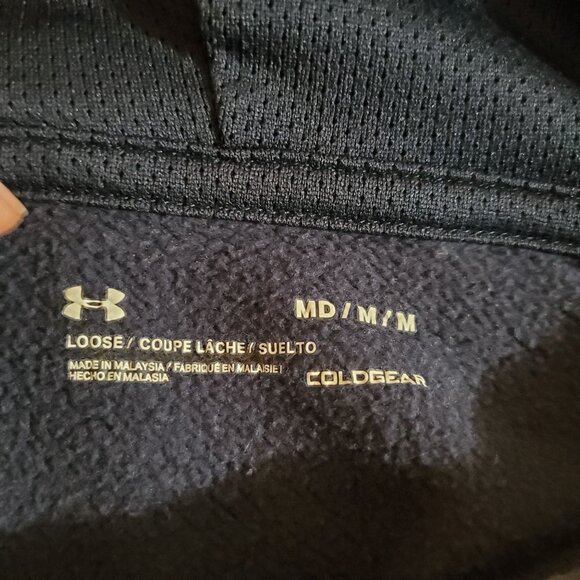 Under Armour Shirt Mens Medium ColdGear Navy Blue Pullover Hoodie - Picture 2 of 8